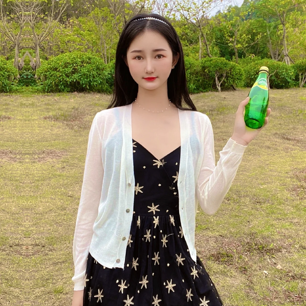 Knitted Ladies Sweaters Women's Coat Summer Cardigan Cropped Basic V-neck Tricot Black Cute Crochet Top Girls White Outerwear
