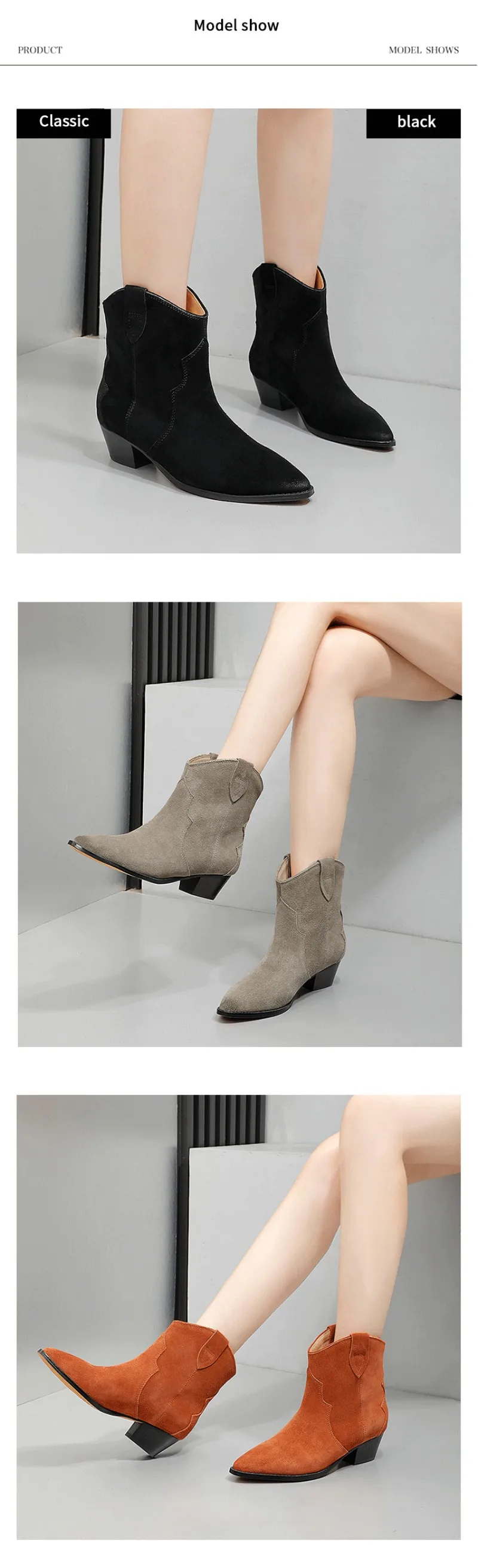 Winter New Classic Chelsea Boots Vintage Leather Pointed Heel Ankle Boots Stylish High Top Casual Comfort Cowboy Boots Ladies