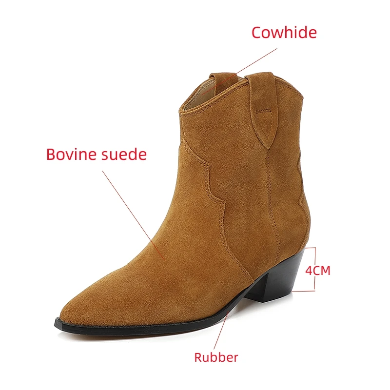 Winter New Classic Chelsea Boots Vintage Leather Pointed Heel Ankle Boots Stylish High Top Casual Comfort Cowboy Boots Ladies