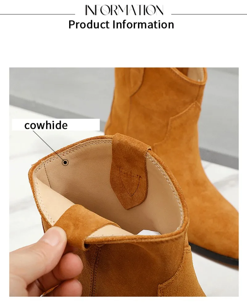 Winter New Classic Chelsea Boots Vintage Leather Pointed Heel Ankle Boots Stylish High Top Casual Comfort Cowboy Boots Ladies