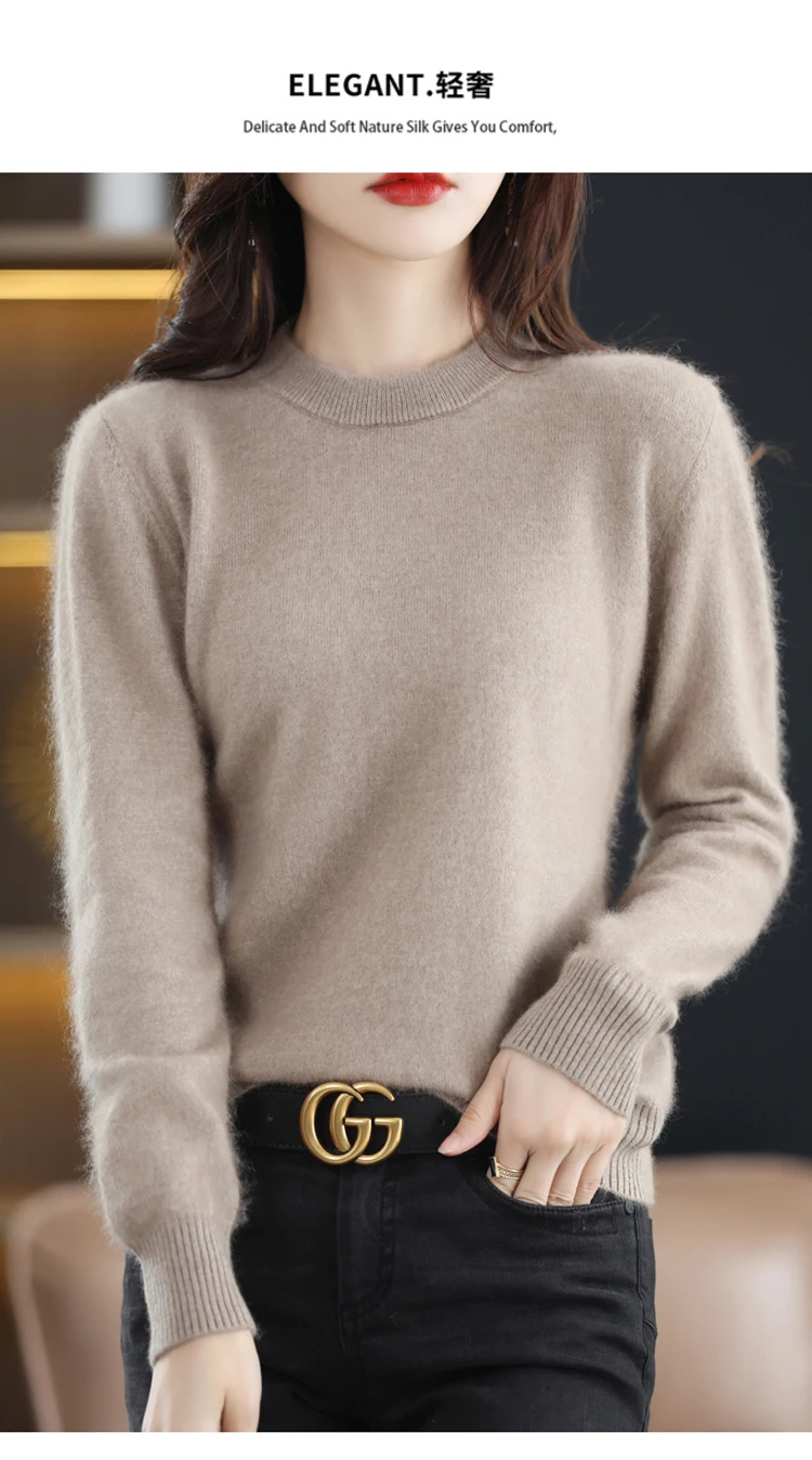 Autumn and Winter New Women's 100% Mink Cashmere Sweater O-Neck Knitted Pullover Casual Loose Large Basic Fashion Top