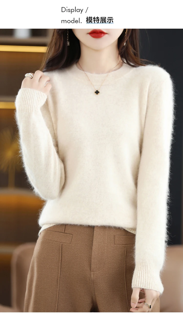 Autumn and Winter New Women's 100% Mink Cashmere Sweater O-Neck Knitted Pullover Casual Loose Large Basic Fashion Top