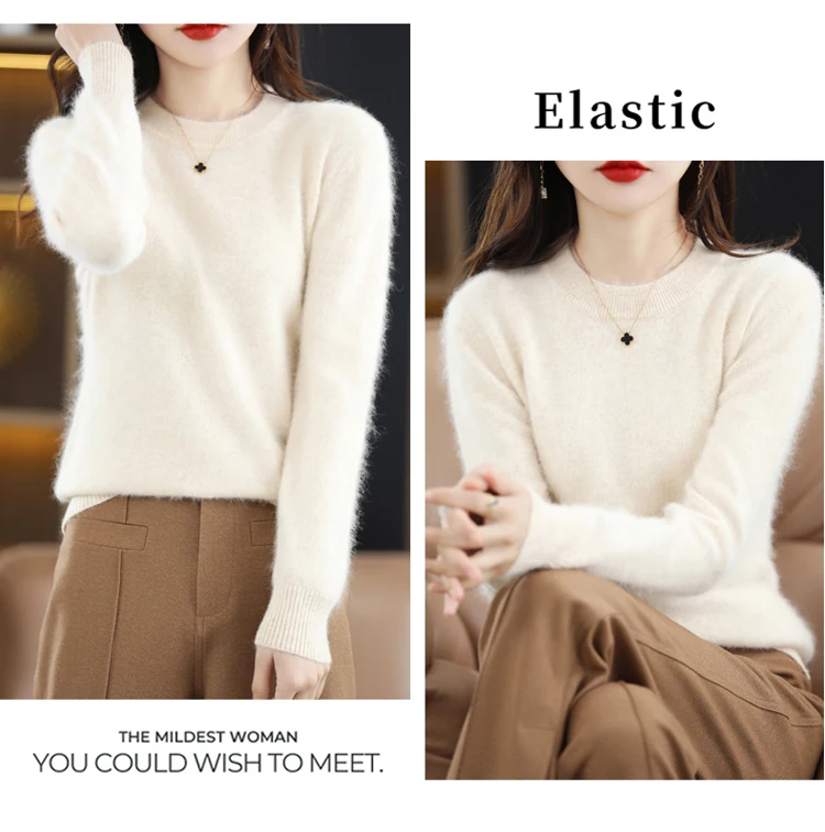 Autumn and Winter New Women's 100% Mink Cashmere Sweater O-Neck Knitted Pullover Casual Loose Large Basic Fashion Top