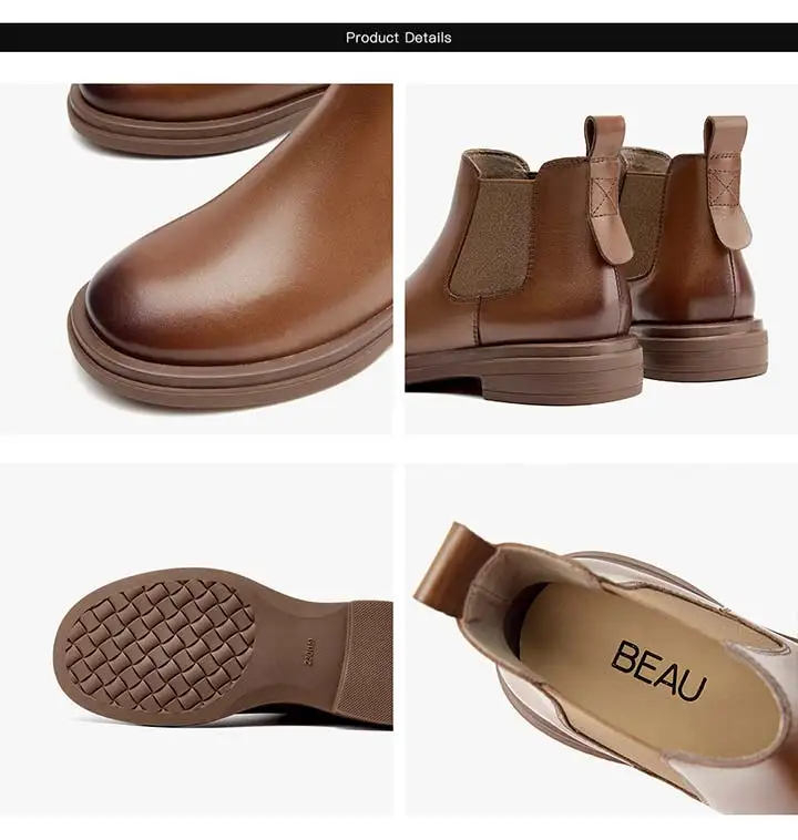 BeauToday Boots Women Genuine Calfskin Chelsea Booties Round Toe Elastic Band Vintage Ladies Shoes Handmade 05015
