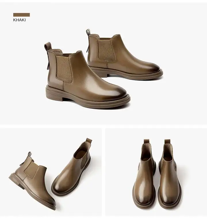 BeauToday Boots Women Genuine Calfskin Chelsea Booties Round Toe Elastic Band Vintage Ladies Shoes Handmade 05015