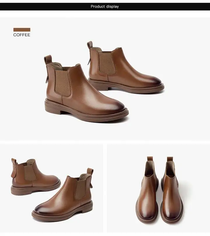 BeauToday Boots Women Genuine Calfskin Chelsea Booties Round Toe Elastic Band Vintage Ladies Shoes Handmade 05015