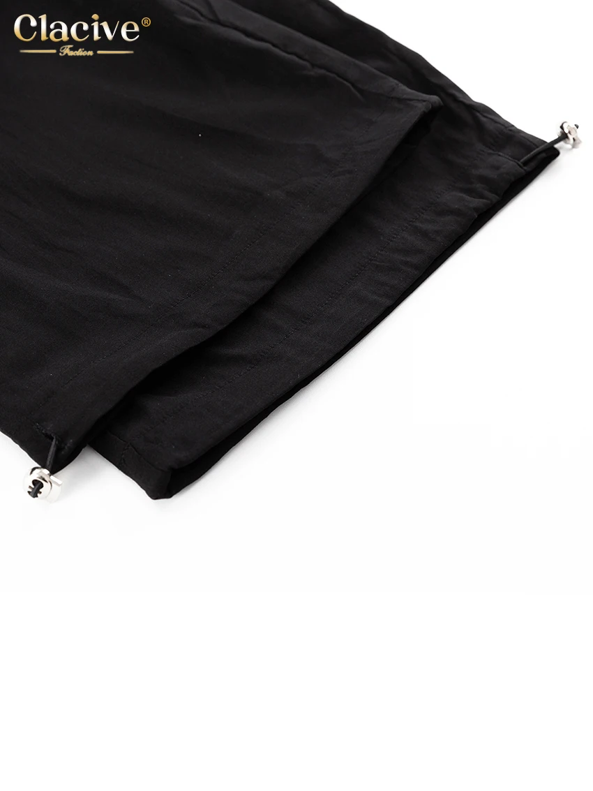 Clacive Fashion Loose Black Cargo Pants Women Elegant Elastic Waist Full Length Pants Casual Straight Trousers Female Clothing