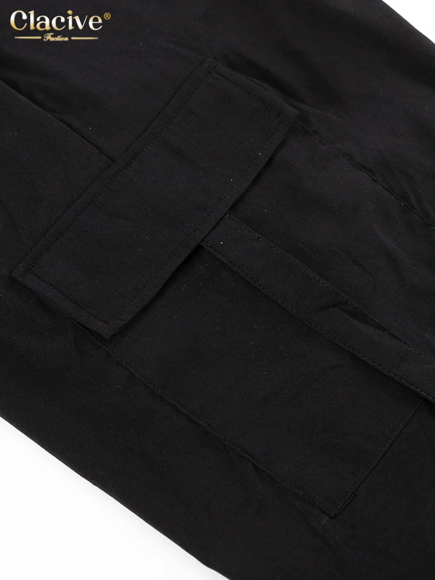 Clacive Fashion Loose Black Cargo Pants Women Elegant Elastic Waist Full Length Pants Casual Straight Trousers Female Clothing
