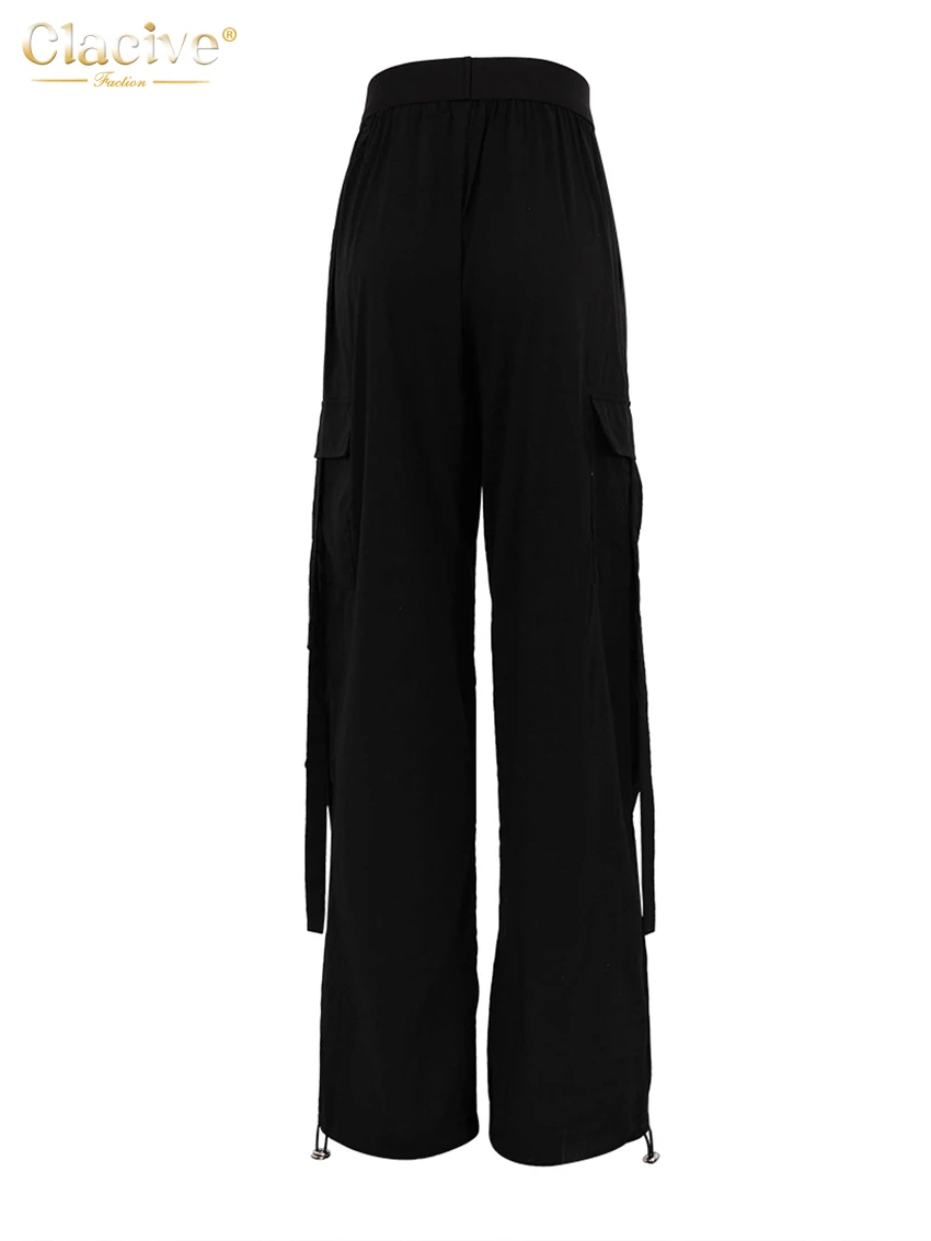 Clacive Fashion Loose Black Cargo Pants Women Elegant Elastic Waist Full Length Pants Casual Straight Trousers Female Clothing