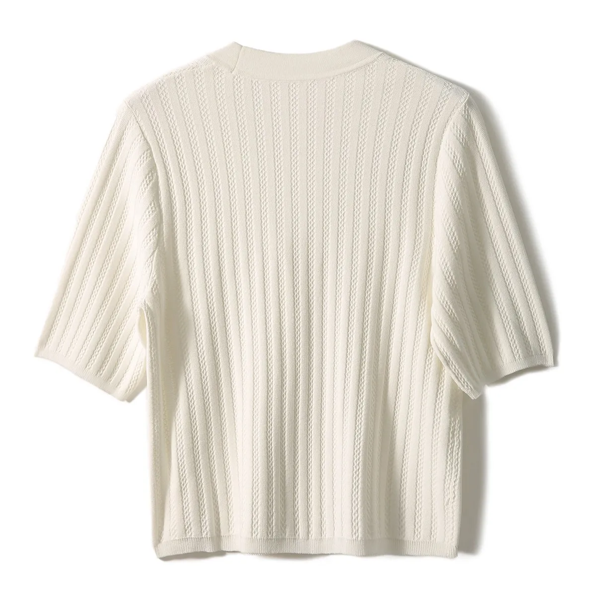 Fashion all-match ice silk short sleeve cardigan French slim V-neck T-shirt for women's summer starfish button cotton thread top