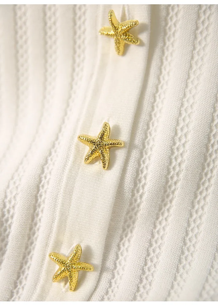 Fashion all-match ice silk short sleeve cardigan French slim V-neck T-shirt for women's summer starfish button cotton thread top