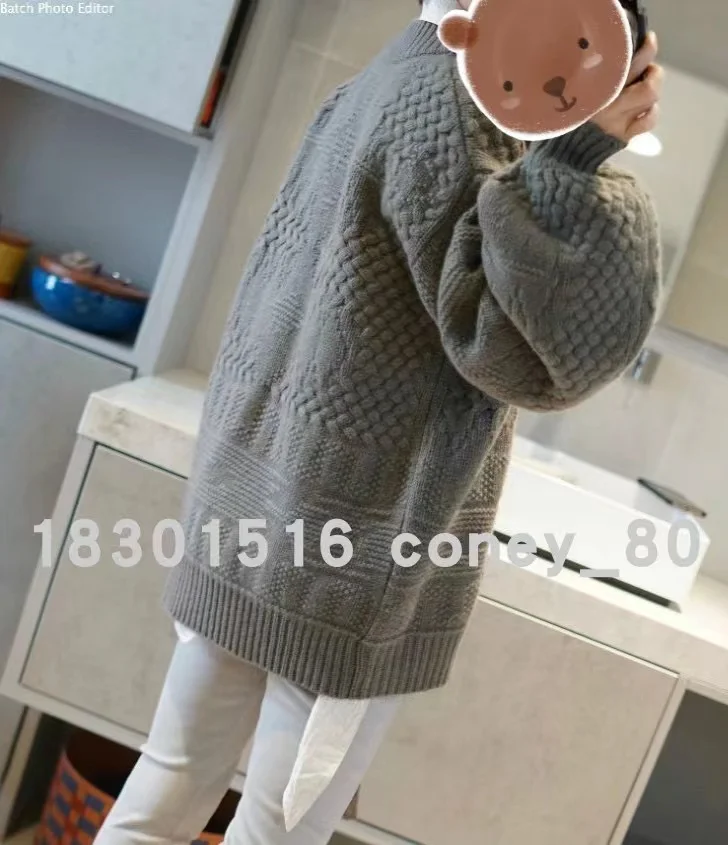 European goods heavy knit cashmere cardigan women loose wool coat autumn winter languid lazy long belt thick coat