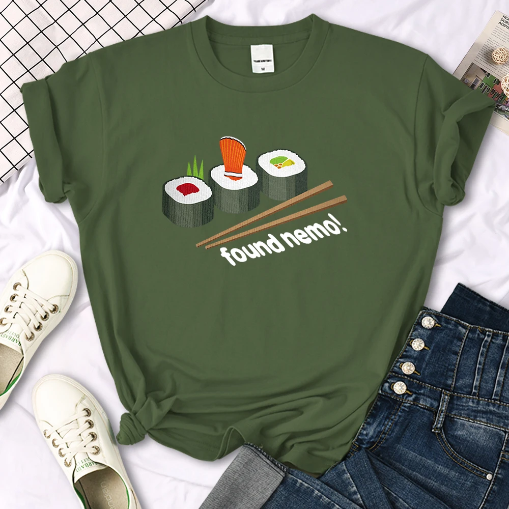 Nemo Found In Sushi Cartoons Printing Women T-Shirt Street Summer Short Sleeve Cool Sport Clothes Fashion Casual T Shirt Female