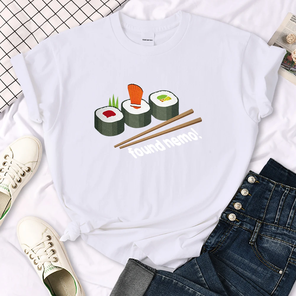 Nemo Found In Sushi Cartoons Printing Women T-Shirt Street Summer Short Sleeve Cool Sport Clothes Fashion Casual T Shirt Female