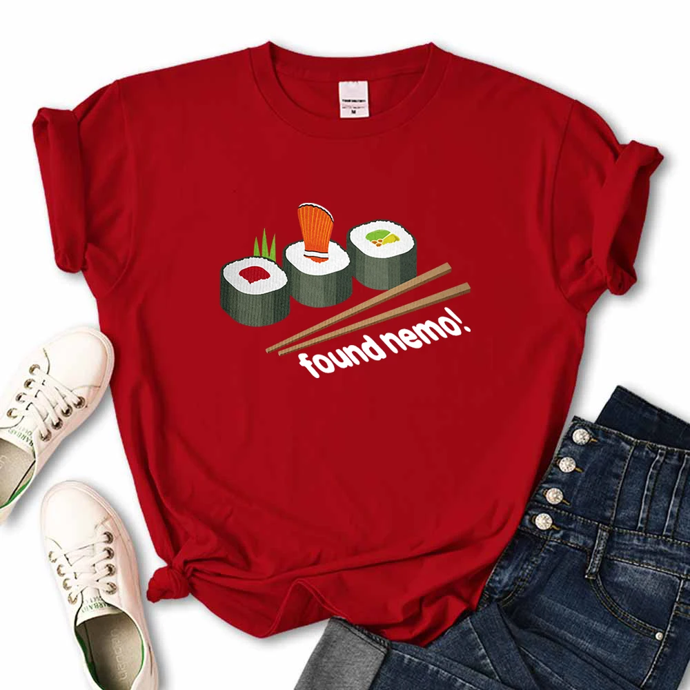 Nemo Found In Sushi Cartoons Printing Women T-Shirt Street Summer Short Sleeve Cool Sport Clothes Fashion Casual T Shirt Female