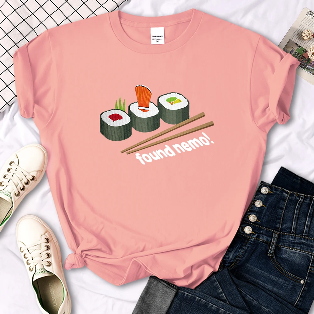 Nemo Found In Sushi Cartoons Printing Women T-Shirt Street Summer Short Sleeve Cool Sport Clothes Fashion Casual T Shirt Female