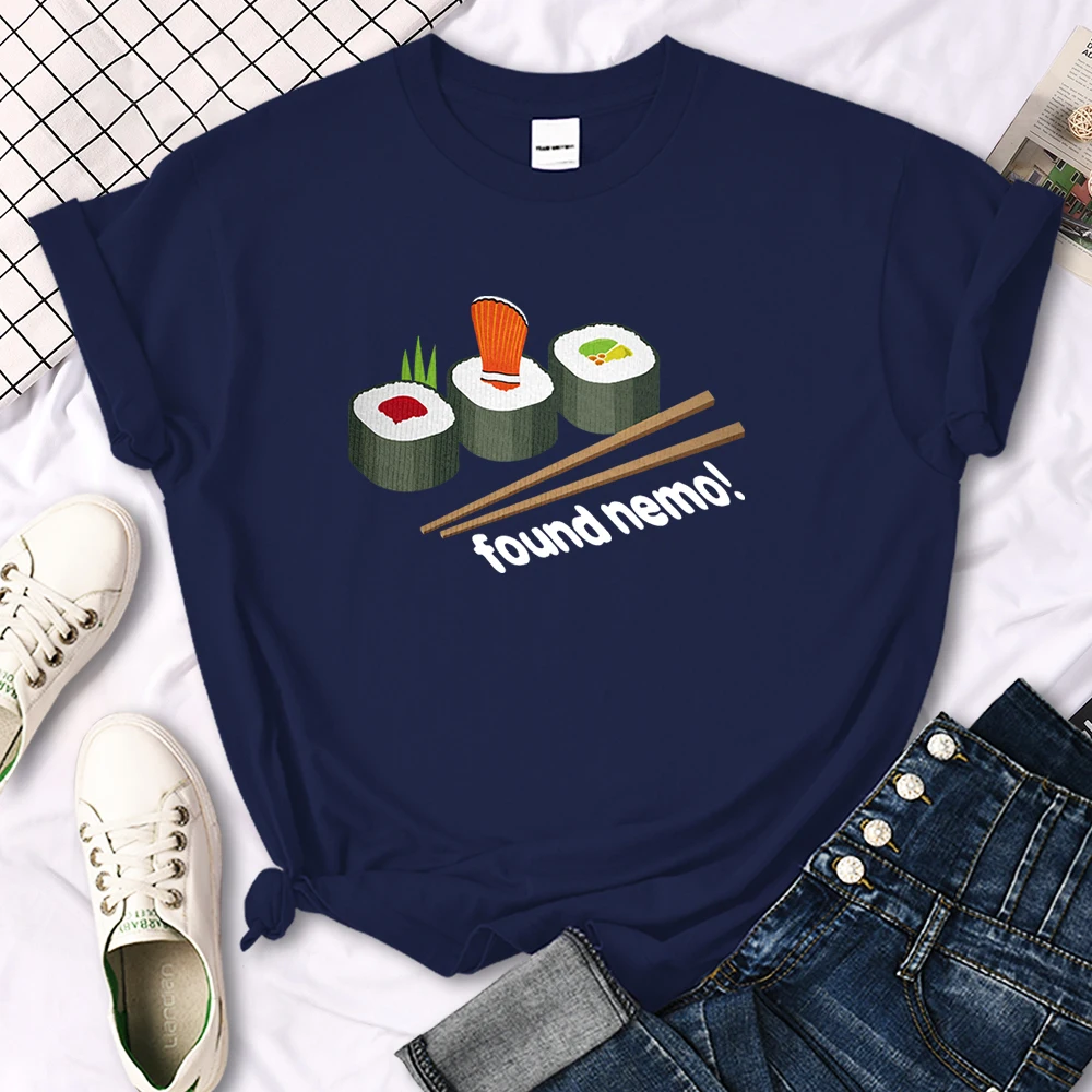 Nemo Found In Sushi Cartoons Printing Women T-Shirt Street Summer Short Sleeve Cool Sport Clothes Fashion Casual T Shirt Female