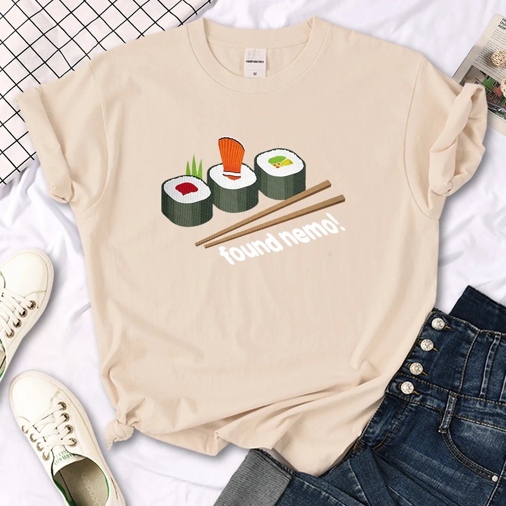 Nemo Found In Sushi Cartoons Printing Women T-Shirt Street Summer Short Sleeve Cool Sport Clothes Fashion Casual T Shirt Female