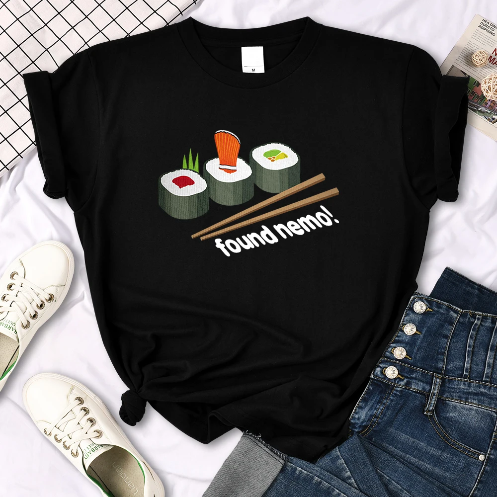 Nemo Found In Sushi Cartoons Printing Women T-Shirt Street Summer Short Sleeve Cool Sport Clothes Fashion Casual T Shirt Female