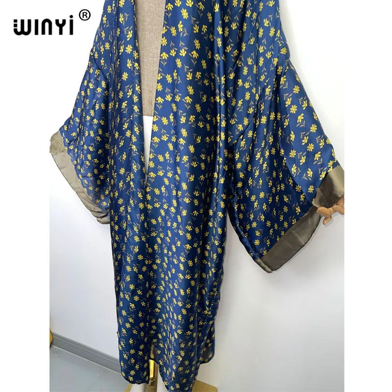 WINYI bright fashion printing sweet lady beach Bohemian long Cardigan Cover-up stitch Cocktail Boho Maxi Holiday party kimono