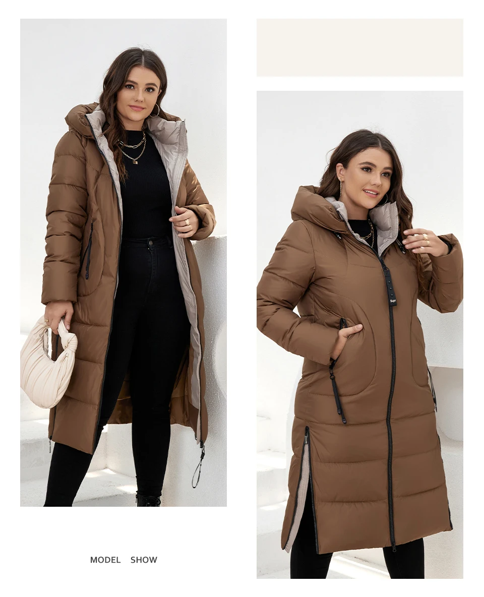HaiLuoZi 2022 New Winter Women's Coat High Collar Plus Size Thick Fashion Side Zipper Female Clothing Parkas Women Jackets 6079