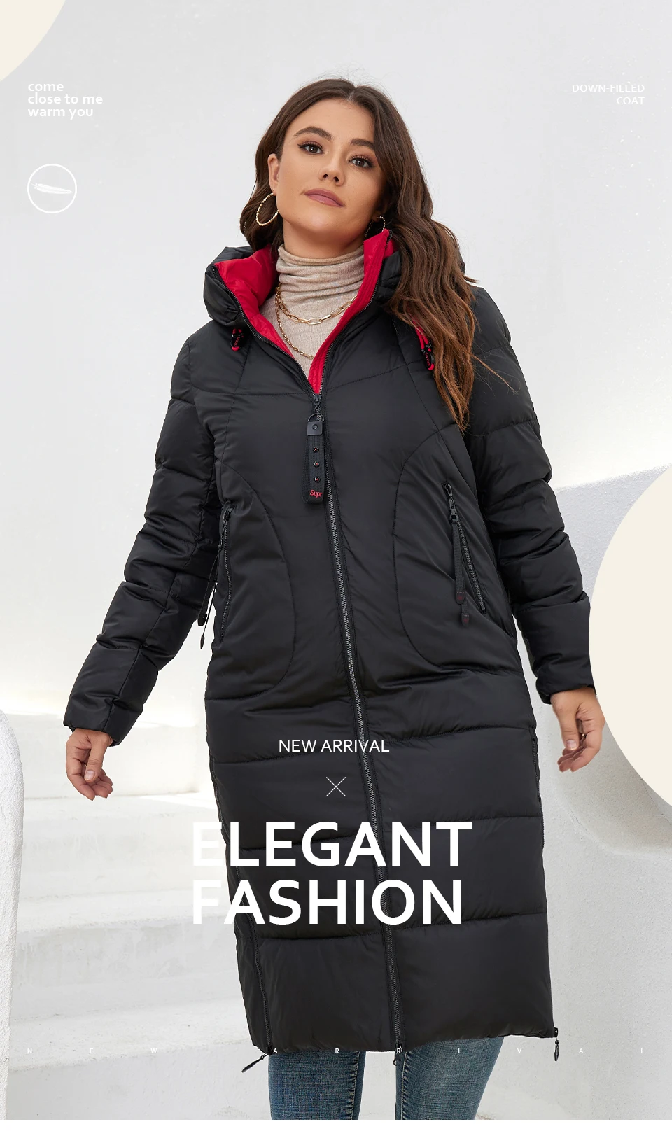 HaiLuoZi 2022 New Winter Women's Coat High Collar Plus Size Thick Fashion Side Zipper Female Clothing Parkas Women Jackets 6079
