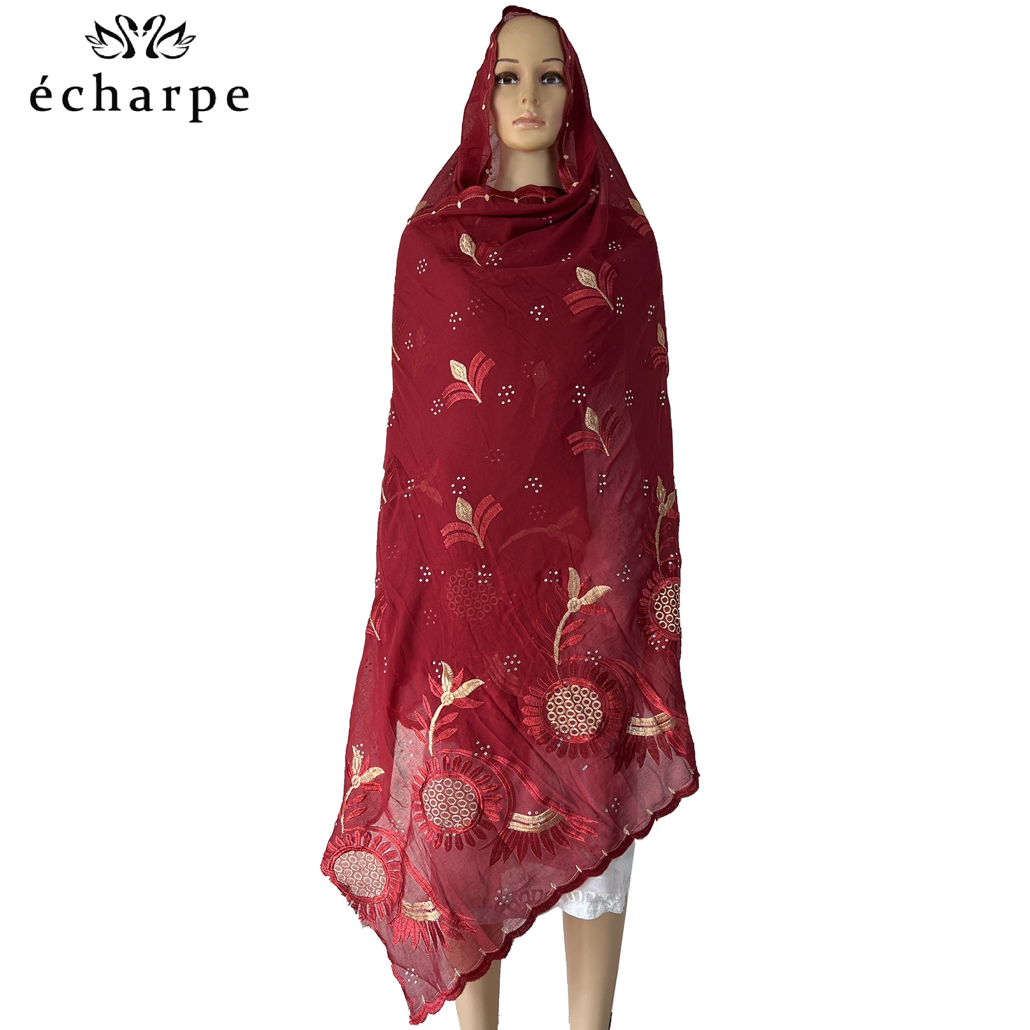 2024 New Dubai Scarf For Muslim Women African Cotton Hijab Islam Hijab Pashmina Turban Headscarf Embroidery Shawls