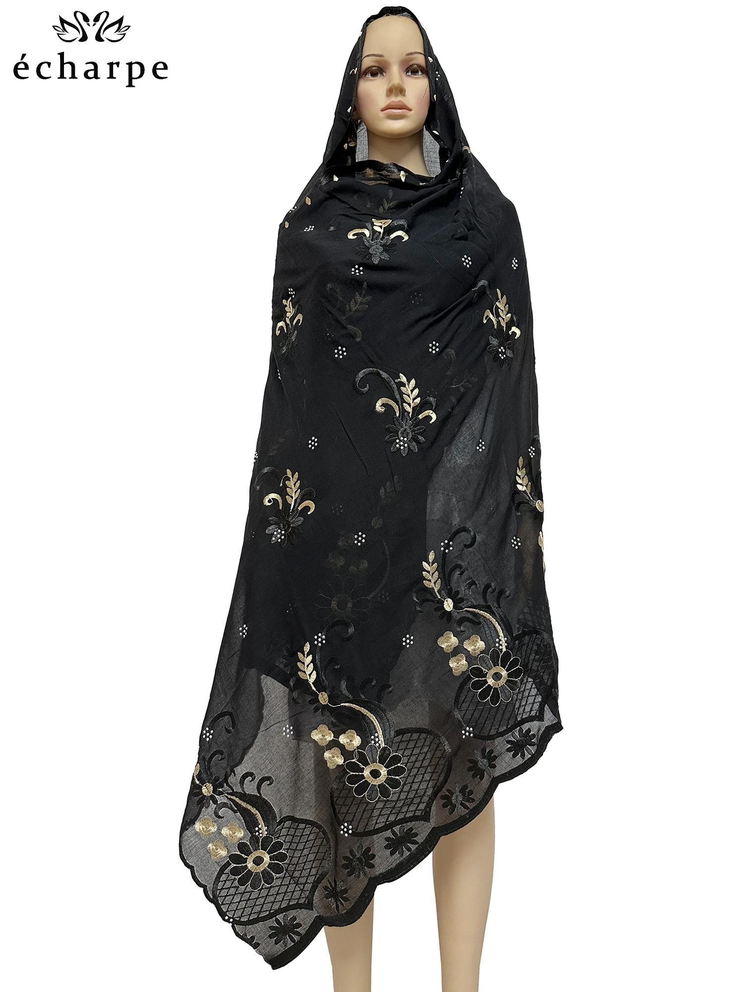 2024 New Dubai Scarf For Muslim Women African Cotton Hijab Islam Hijab Pashmina Turban Headscarf Embroidery Shawls