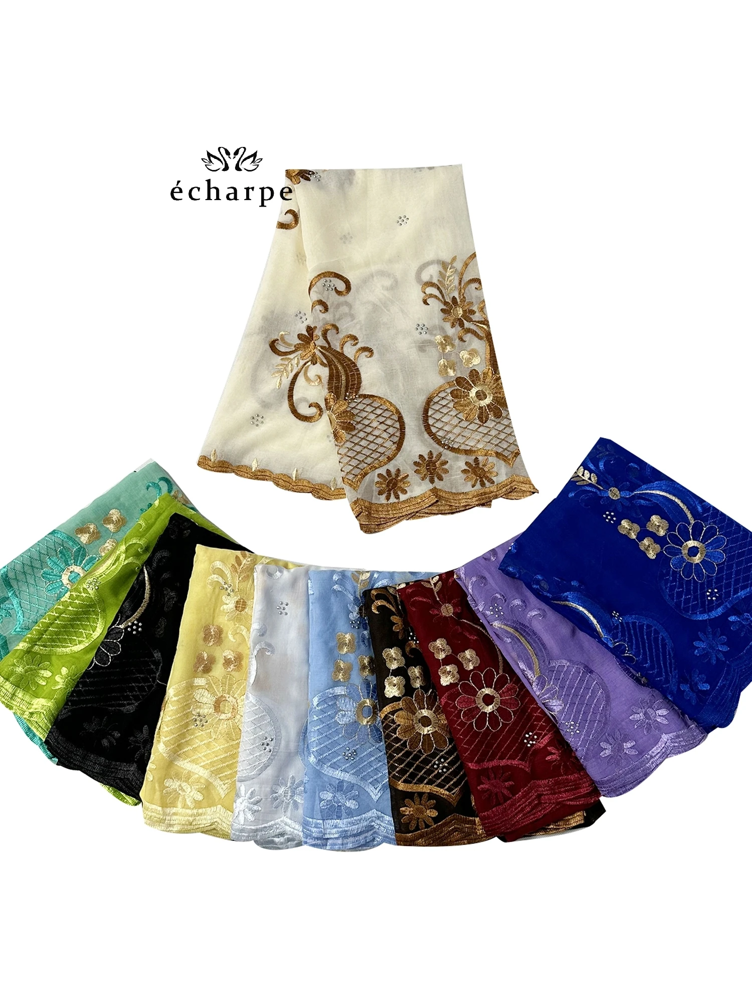 2024 New Dubai Scarf For Muslim Women African Cotton Hijab Islam Hijab Pashmina Turban Headscarf Embroidery Shawls