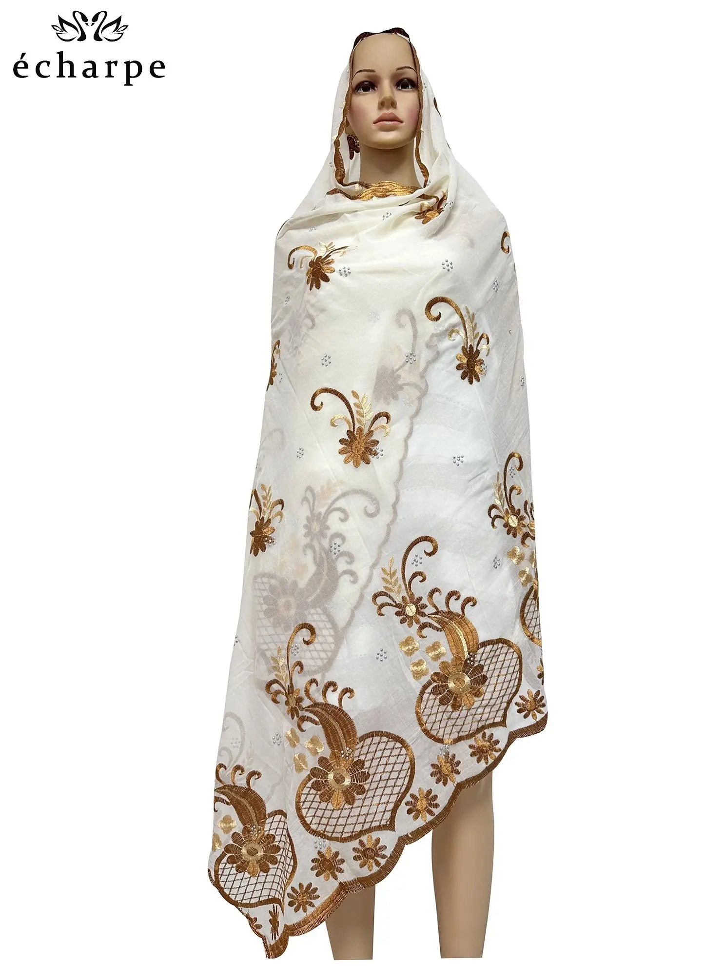 2024 New Dubai Scarf For Muslim Women African Cotton Hijab Islam Hijab Pashmina Turban Headscarf Embroidery Shawls