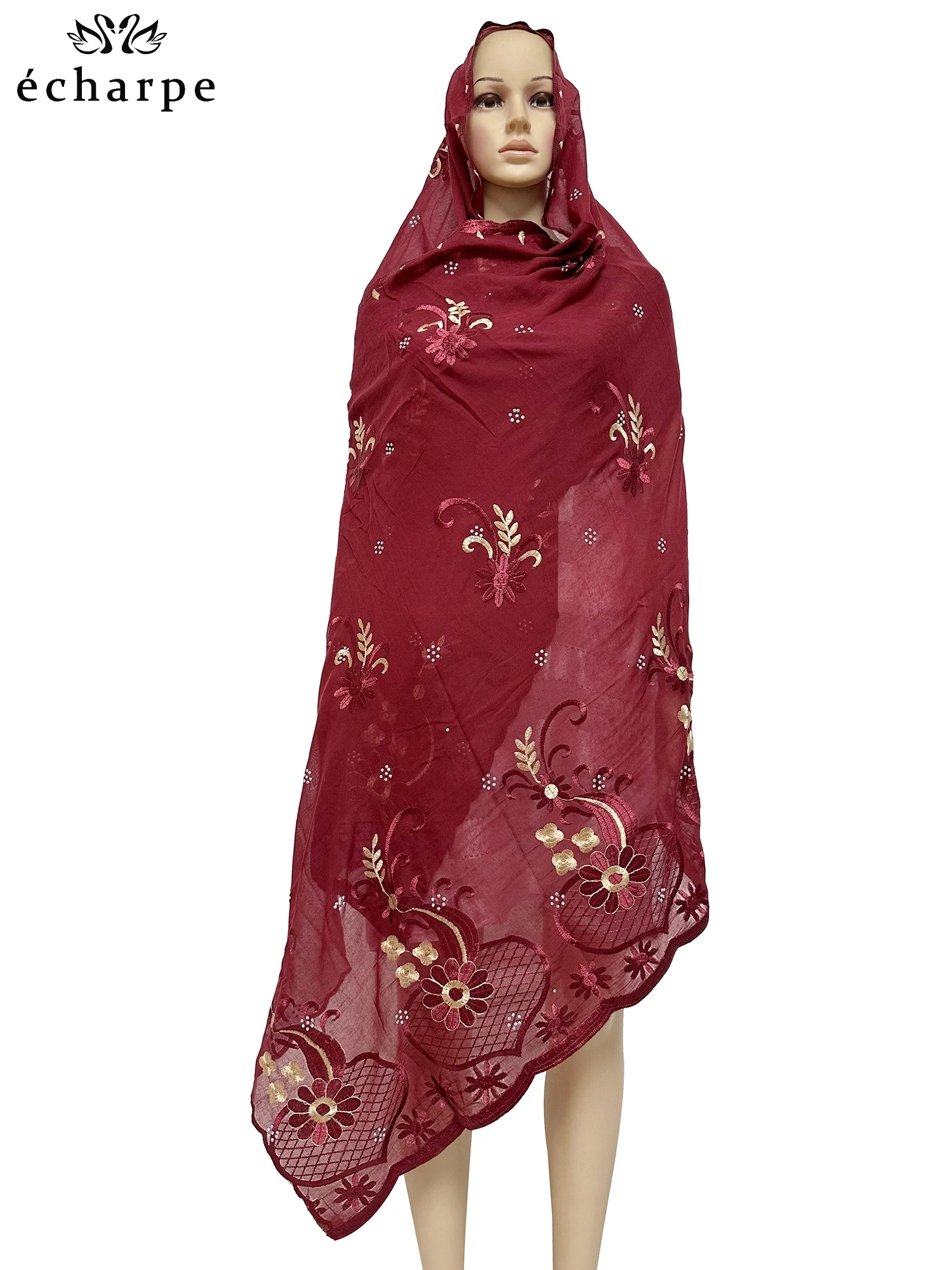 2024 New Dubai Scarf For Muslim Women African Cotton Hijab Islam Hijab Pashmina Turban Headscarf Embroidery Shawls