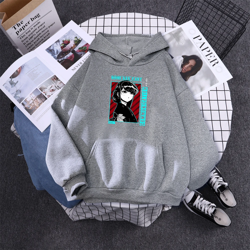 Komi San Can'T Communication Women Hoody Street Hooded Sweatshirts Harajuku Comfortable Pullovers Korean Soft Female Streetwear
