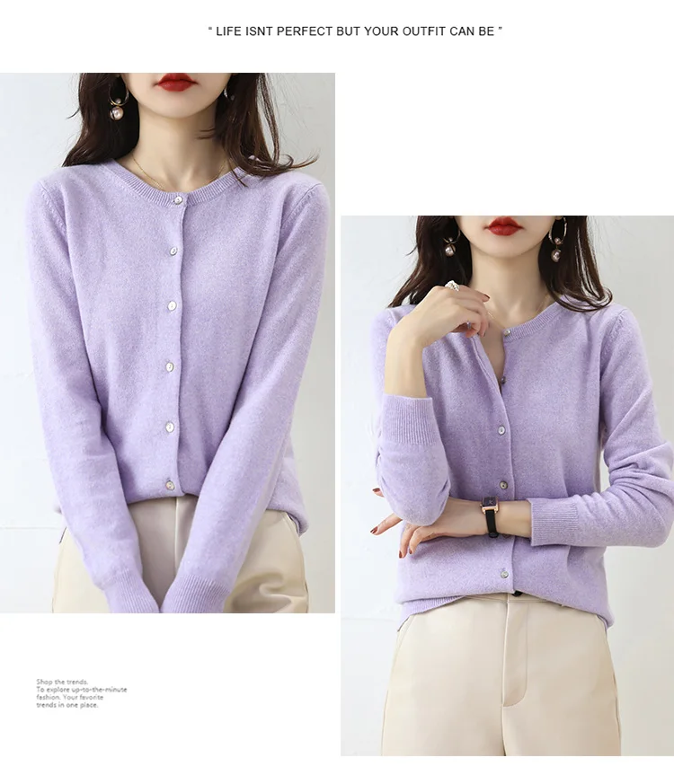 Knitted Cardigan Women's Sweater Autumn And Winter 2022 New Solid Color Coat Round Neck Short Long  Sleeve Loose  Korean Fashion
