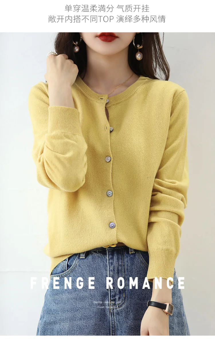 Knitted Cardigan Women's Sweater Autumn And Winter 2022 New Solid Color Coat Round Neck Short Long  Sleeve Loose  Korean Fashion