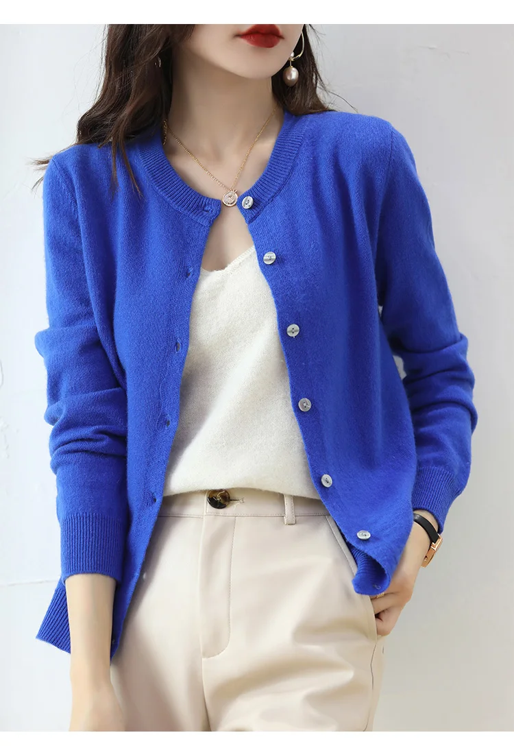 Knitted Cardigan Women's Sweater Autumn And Winter 2022 New Solid Color Coat Round Neck Short Long  Sleeve Loose  Korean Fashion
