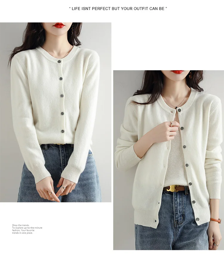 Knitted Cardigan Women's Sweater Autumn And Winter 2022 New Solid Color Coat Round Neck Short Long  Sleeve Loose  Korean Fashion