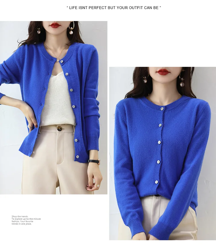 Knitted Cardigan Women's Sweater Autumn And Winter 2022 New Solid Color Coat Round Neck Short Long  Sleeve Loose  Korean Fashion