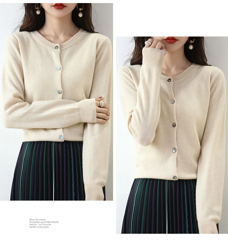 Knitted Cardigan Women's Sweater Autumn And Winter 2022 New Solid Color Coat Round Neck Short Long  Sleeve Loose  Korean Fashion