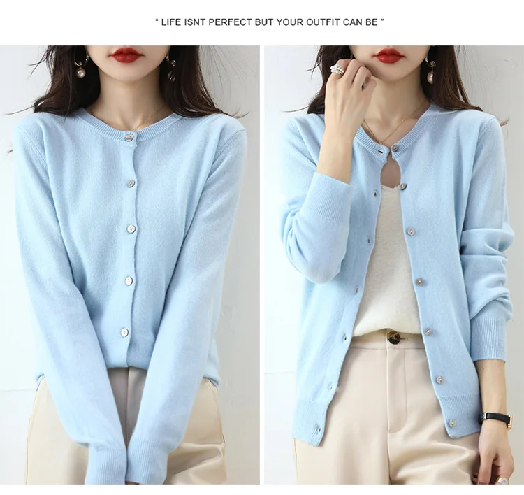 Knitted Cardigan Women's Sweater Autumn And Winter 2022 New Solid Color Coat Round Neck Short Long  Sleeve Loose  Korean Fashion