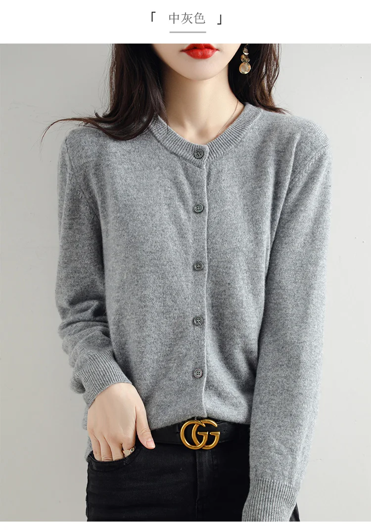 Knitted Cardigan Women's Sweater Autumn And Winter 2022 New Solid Color Coat Round Neck Short Long  Sleeve Loose  Korean Fashion