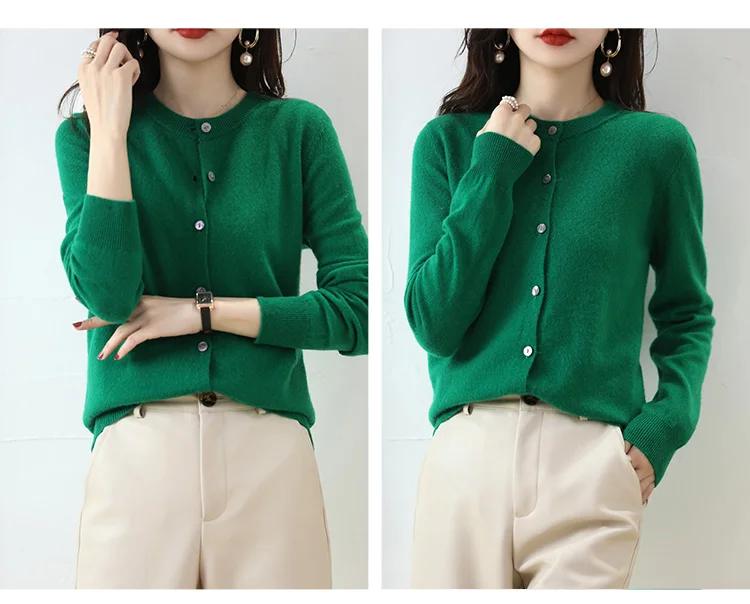 Knitted Cardigan Women's Sweater Autumn And Winter 2022 New Solid Color Coat Round Neck Short Long  Sleeve Loose  Korean Fashion