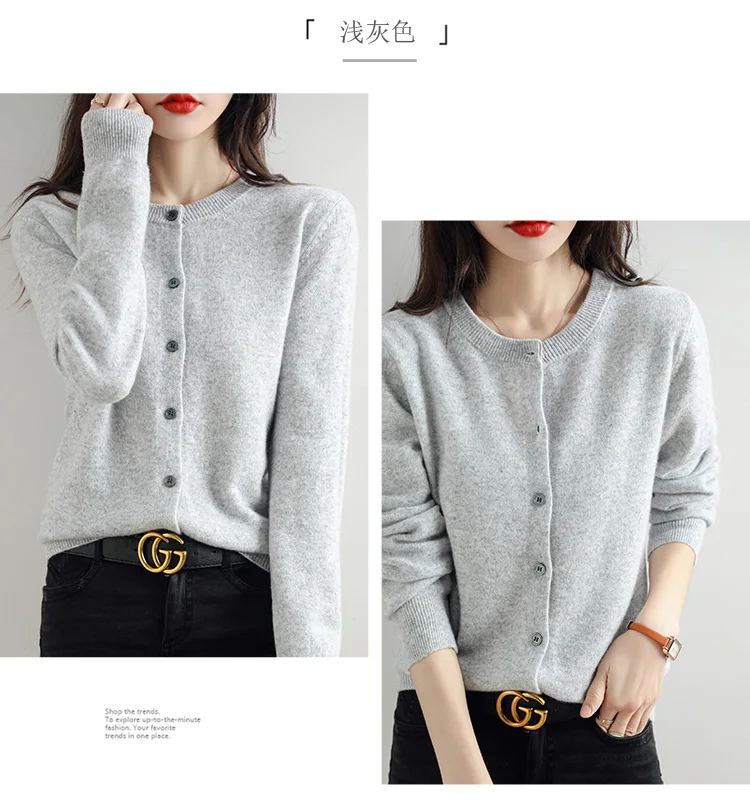 Knitted Cardigan Women's Sweater Autumn And Winter 2022 New Solid Color Coat Round Neck Short Long  Sleeve Loose  Korean Fashion