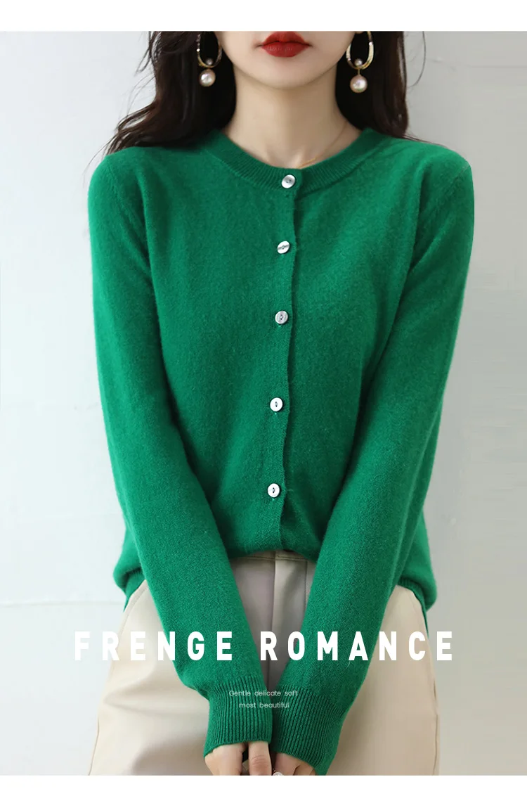 Knitted Cardigan Women's Sweater Autumn And Winter 2022 New Solid Color Coat Round Neck Short Long  Sleeve Loose  Korean Fashion