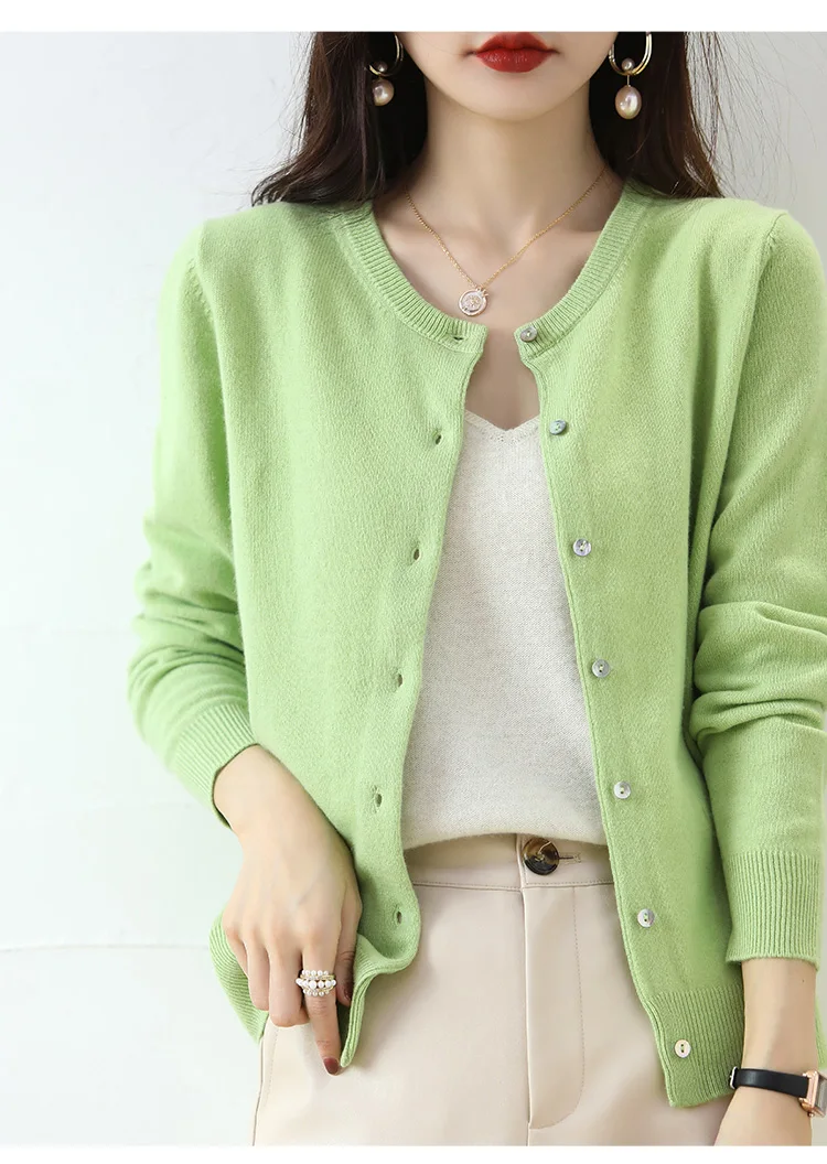Knitted Cardigan Women's Sweater Autumn And Winter 2022 New Solid Color Coat Round Neck Short Long  Sleeve Loose  Korean Fashion