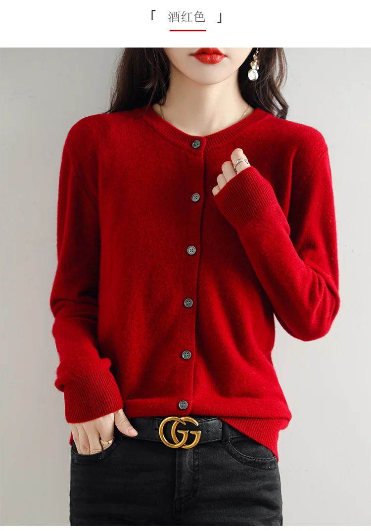 Knitted Cardigan Women's Sweater Autumn And Winter 2022 New Solid Color Coat Round Neck Short Long  Sleeve Loose  Korean Fashion
