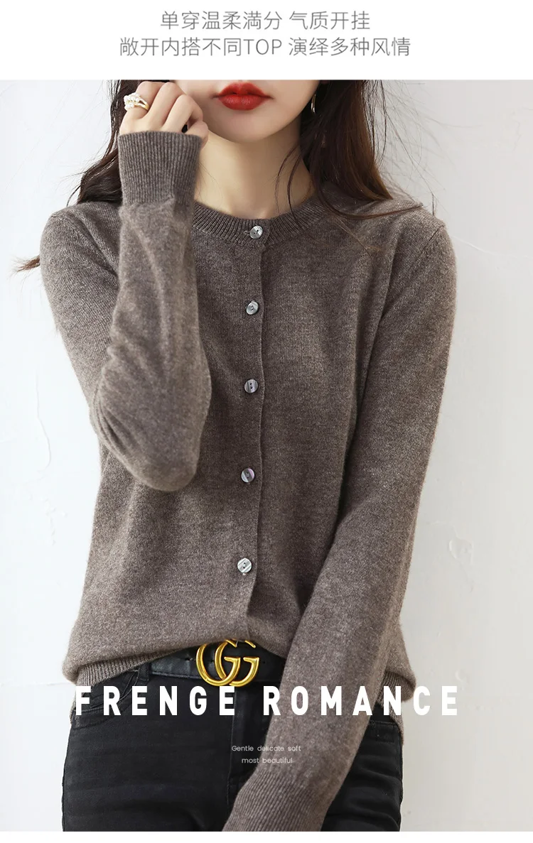 Knitted Cardigan Women's Sweater Autumn And Winter 2022 New Solid Color Coat Round Neck Short Long  Sleeve Loose  Korean Fashion