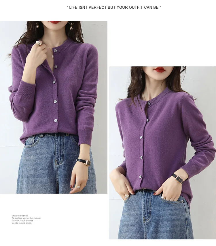 Knitted Cardigan Women's Sweater Autumn And Winter 2022 New Solid Color Coat Round Neck Short Long  Sleeve Loose  Korean Fashion