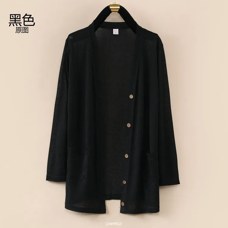 UHYTGF Fashion Women Coat 2022 New Knitted Shawl Cardigan Female Spring Summer Jacket Long-Sleeved Loose Size Thin Tops 5XL 1755