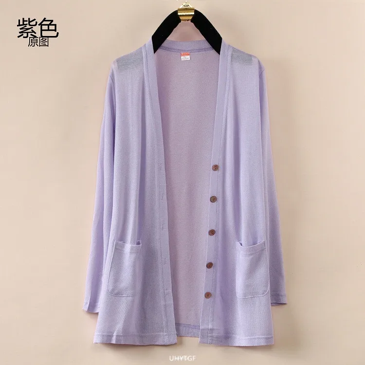 UHYTGF Fashion Women Coat 2022 New Knitted Shawl Cardigan Female Spring Summer Jacket Long-Sleeved Loose Size Thin Tops 5XL 1755