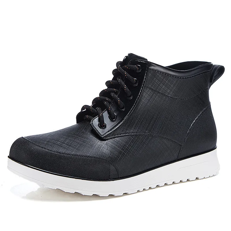 New Lover Lace-up Rain Boots Men Outdoor Non-slip Waterproof Work Water Boots Fashion Couple Ankle Platform Rainboots Size 36-45